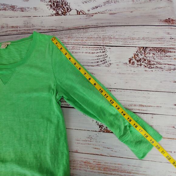 J. Crew St Patty's Neon Kelly Green Cotton Top M 3/4 Sleeve Scoop Neck Pullover - Picture 9 of 9